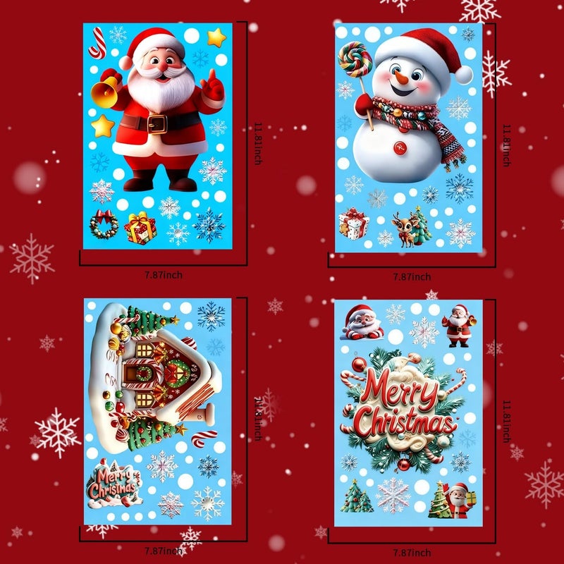 MAOTOAM Christmas Decoration Christmas Window Cling Stickers 4 Sheets, Double-Sided Static Xmas Decorations - Cute Snowflake,Snowman and Gingerbread Man Stickers for Glass Windows, Winter Holiday Party - Image 4